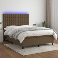 Boxspring met matras en LED stof donkerbruin 140x190 cm