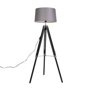 QAZQA Vloerlamp Tripod zwart met kap 45cm linnen donker grijs