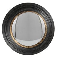HAES DECO - Bolle ronde Spiegel - Zwart - Ø 38x4 cm - Polyurethaan ( PU) - Wandspiegel, Spiegel rond, Convex Glas