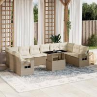 11-delige Tuinset met kussens poly rattan beige