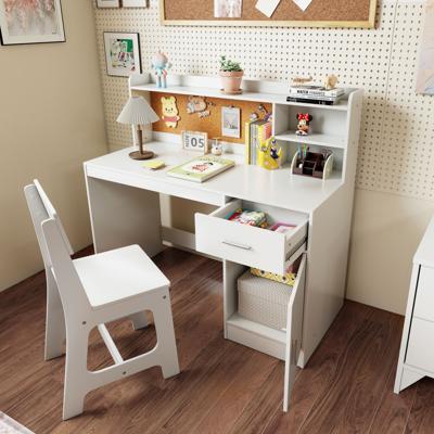 Kindertafel & Stoel Set Kinderbureau van Hout met Planken & Lade Wit