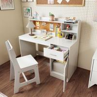 Kindertafel & Stoel Set Kinderbureau van Hout met Planken & Lade Wit