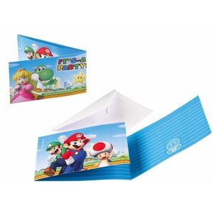 Super Mario thema uitnodigingen 8 stuks