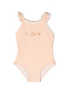 Chloé Kids maillot de bain volanté à logo imprimé - Tons neutres