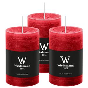 Cilinderkaars/stompkaars - 3x - rustieke kaars - rood - 6 x 9 cm - 30 branduren