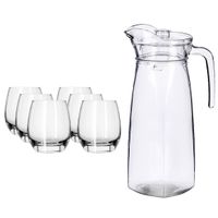 Glazen karaf/schenkkan met deksel van 1,4 liter met 6x stuks drinkglazen/waterglazen 330 ml