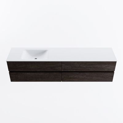 MONDIAZ VICA 200cm badmeubel onderkast Dark Brown 4 lades. Wastafel CLOUD links zonder kraangat, kleur Talc.