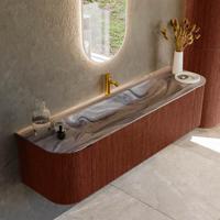 Badmeubel Mondiaz Kurve-Dlux | 170 cm | Meubelkleur Ruby | Wastafelkleur Sombra | Solid surface | Wasbak midden spoelbak | 1 kraangat