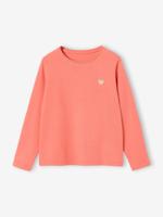 T-shirt Basics met hartjes en pailletten en lange mouwen koraal