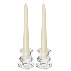 Kaarsen set - 2x kandelaars - glas - 12x dinerkaarsen - creme wit