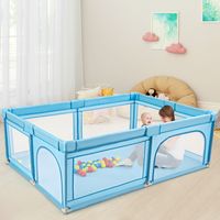 Babybox met 50 Ballen en 2 Deuren Box met Ademend net en Ritssluiting Kruiprooster Box voor Zuigelingen en Peuters Blauw/Groen
