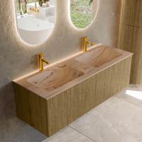 Badmeubel Mondiaz Kurve-Dlux | 130 cm | Meubelkleur Dusk | Wastafelkleur Arena | Solid surface | Wasbak beide zijden spoelbak | 2 kraangaten