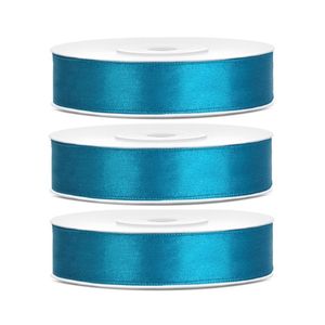 3x Hobby/decoratie turquoiseblauwe satijnen sierlinten 1,2 cm/12 mm x 25 meter