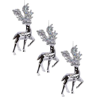 Decoris Kerstboomhanger Rendier - 10x - zilver - 16 cm