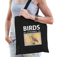 Steenuil tasje zwart volwassenen en kinderen - birds of the world kado boodschappen tas - thumbnail