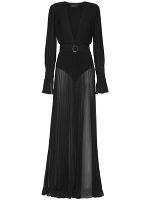 Philipp Plein robe en soie à design plissé - Noir