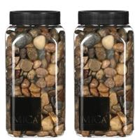 Mica decorations Decoratie stenen - 2x - bruin mix - 650 ml - hobby materialen - plantenpot vulling
