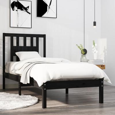 Bedframe massief hout zwart 75x190 cm