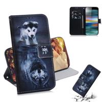 Wolf en hond patroon gekleurde tekening horizontale Flip lederen case voor Sony Xperia 10 met houder & kaartsleuven & portemonnee