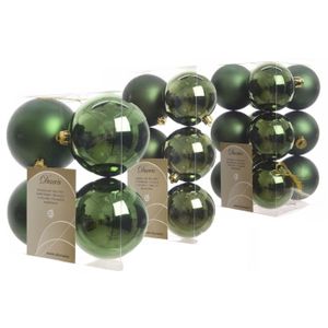 Kerstversiering kunststof kerstballen donkergroen 6-8-10 cm pakket van 44x stuks