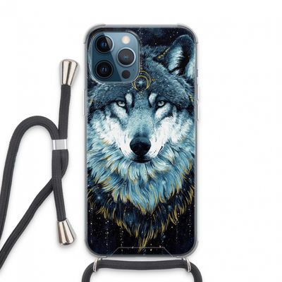 Darkness Wolf: iPhone 13 Pro Max Transparant Hoesje met koord