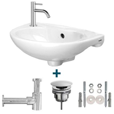 Go by Van Marcke fonteinset 44.5x27x17cm met chromen koudwaterkraan, sifon en waste porselein wit sw10735/sw21230/sw290278/sw293043/sw293338/