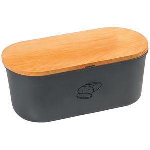 Grijze brood bewaarbak/bewaardoos met houten snijplank deksel 18 x 34 x 14 cm   -