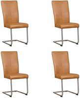 Set van 4 Cognac leren industriële eetkamerstoelen Dry - poot rond rvs - Granada leer Sahara (cognac leer)