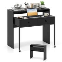 Uittrekbare Bureau Kleine Computertafel met 2 Lades en Wielen 100 x 63 x 88 cm Zwart