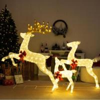 3-delige LED Rendier Familie met 330 Warmwitte Lichten & Strikken XXL Verlichte Kerstdecoratie