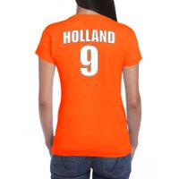 Oranje supporter t-shirt met rugnummer 9 - Holland / Nederland fan shirt voor dames - thumbnail