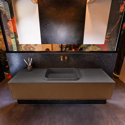Badkamermeubelset Mondiaz Erin 150 cm met 1 Lade met RIDGE Wastafel Midden Dark grey Zonder Kraangaten Greeploos Mat Rust