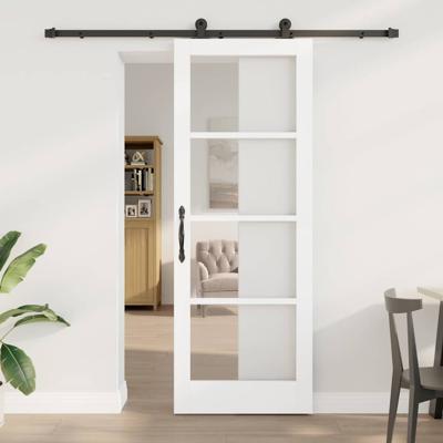 Schuifdeur met Hardware Set 'ORKDAL'Witte Massief Hout & Glas