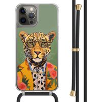 iPhone 12 (Pro) hoesje met zwart koord - Luipaard hipster