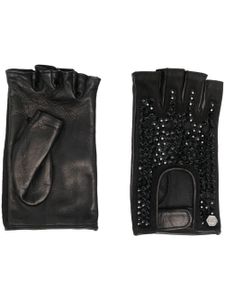 Philipp Plein gants en cuir à ornements en cristal - Noir