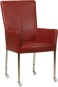 Rode leren moderne eetkamerstoel Deal - met armleuning poot vierkant rvs met wiel - Granada leer Rouge (rood leer)