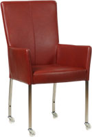 Rode leren moderne eetkamerstoel Deal - met armleuning poot vierkant rvs met wiel - Granada leer Rouge (rood leer)
