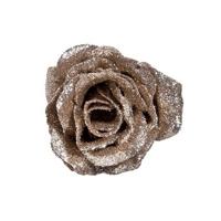 Cosy & Trendy Decoratie bloem op clip - 1x stuks - 7 cm - champagne - glitter