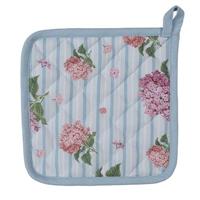 Clayre & Eef Pannenlap 20x20 cm Blauw Roze Katoen Hortensia