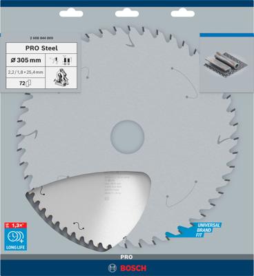 Bosch Accessoires PRO Steel cirkelzaagblad voor gesnoerde machines | 305 x 2 |2 x 25 |4 mm | T72 - 2608844869