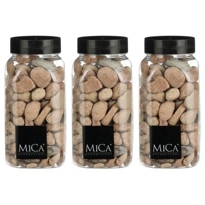 Mica Decorations decoratie stenen - 3x - 650ml - groot - roestbruin mix - hobby steentjes