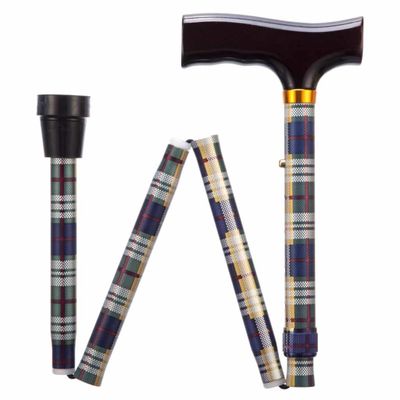 Opvouwbare wandelstok | Geruit | Lengte 84-94 cm | Houten handvat | Aluminium | Wandelstokken