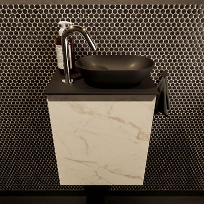 Mondiaz Fowy toiletmeubel 40cm Carrara met blad en waskom urban rechts 1 kraangat