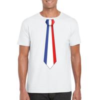Supporters T-shirt - wit - met vlag Frankrijk kleuren stropdas - heren - korte mouw