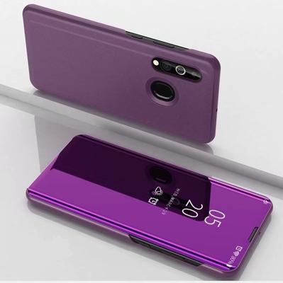 Galvaniseren spiegel horizontale Flip lederen case voor Samsung A20 E met houder (paars)