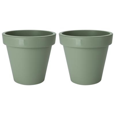 Pro Garden Plantenpot/bloempot - 2x - Tuin buiten - kunststof - donkergroen - D20 cm