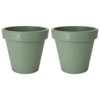 Pro Garden Plantenpot/bloempot - 2x - Tuin buiten - kunststof - donkergroen - D20 cm