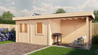Lugarde Select Modern tuinhuis met overkapping Neerkant 388x250cm + 300cm - Onbehandeld- Plat dak- - Lugarde Select