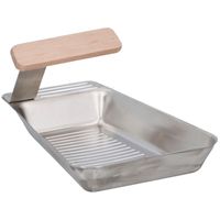 RVS barbeque grillpan met houten handvat 25 x 16 cm   - - thumbnail