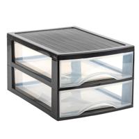 Ladekastje bureau organizer - 2 lades - zwart/transparant - L26 x B35 x H19 cm - kunststof